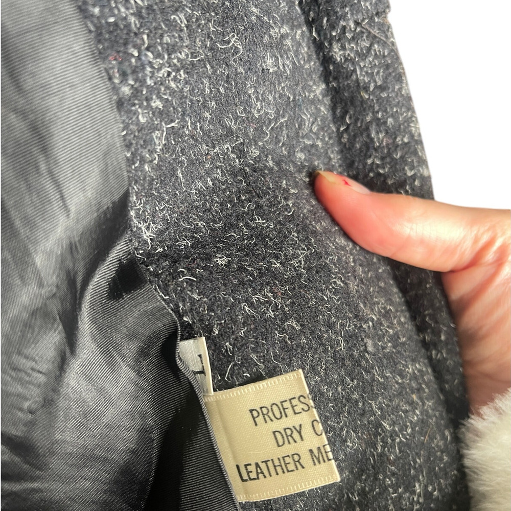 Neiman Marcus L Speckled Wool Coat  $750 Leather Oversized Slouchy Jacket Black - Picture 8 of 15